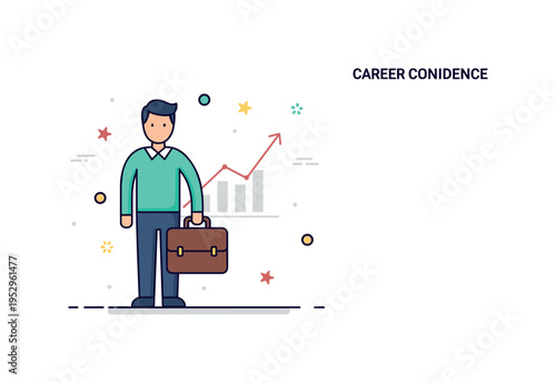 Career confidence concept illustrated by a person holding a briefcase with a subtle upward graph in the background, expressing ambition and professional self