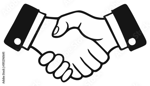 Business Agreement Handshake Vector Graphic in Black and White Partnership Success and Deal Negotiation