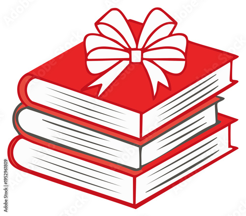 Stack of books with gift bow, education, gift, present, illustration