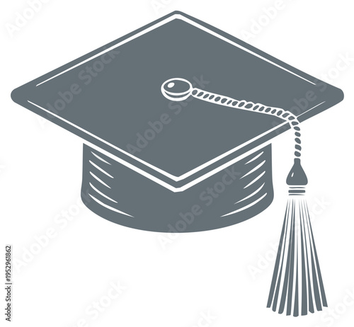 Gray academic mortarboard cap with tassel represents education and graduation