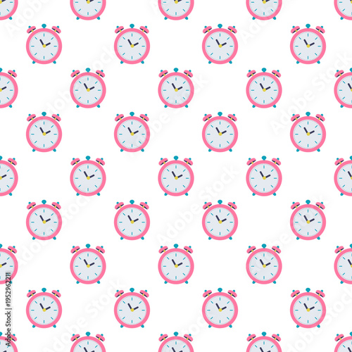 Pink alarm clocks in a repeating pattern on a transparent background