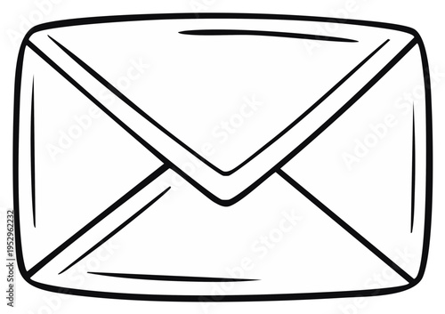 Hand drawn illustration of a simple white envelope with clean lines and a triangular flap