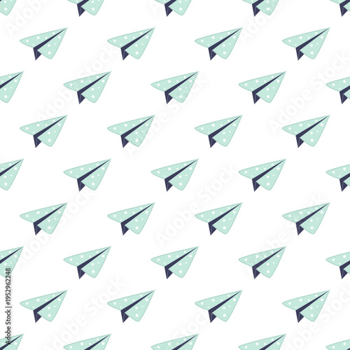 Pattern of light blue paper airplanes flying on a transparent background