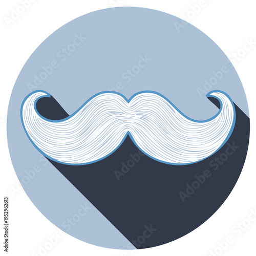 Stylized vintage mustache flat icon illustration with a long shadow