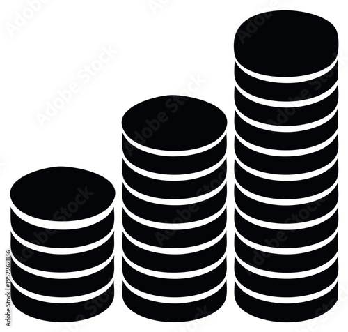 Three stacks of coins in ascending order representing financial growth and savings
