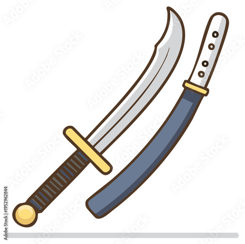 Cartoon Scimitar with Sheath Medieval Curved Sword and Scabbard