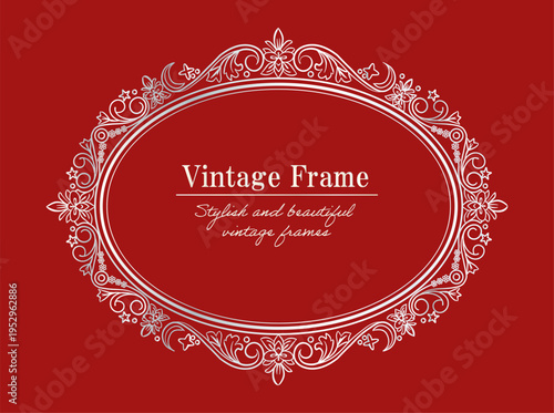 高級感のある銀色の蔦と天体モチーフをあしらったアンティークな楕円形飾りフレーム