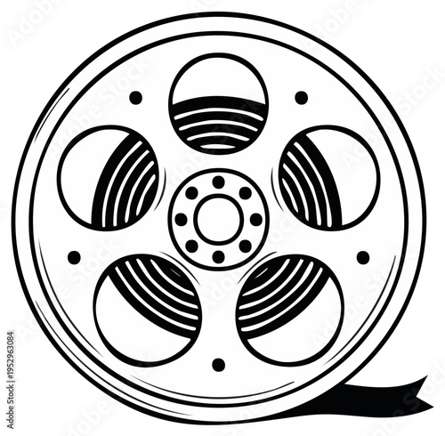 Film reel graphic icon for cinema and movie projects motion picture film production equipment vector