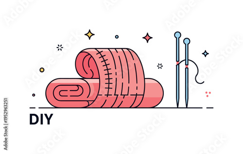 DIY knitted scarf as gift theme illustrated by a folded scarf with visible stitch lines and knitting needles placed neatly beside it. The scene communicates