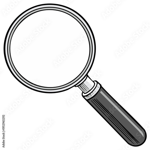 Classic magnifying glass cartoon illustration, a symbol for search, discovery, and detailed analysis