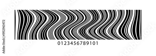 Barcode fake with different thick and thin wavy lines. Vertical streaks, strips with random information lines. Abstract geometric texture background for retail, supermarket