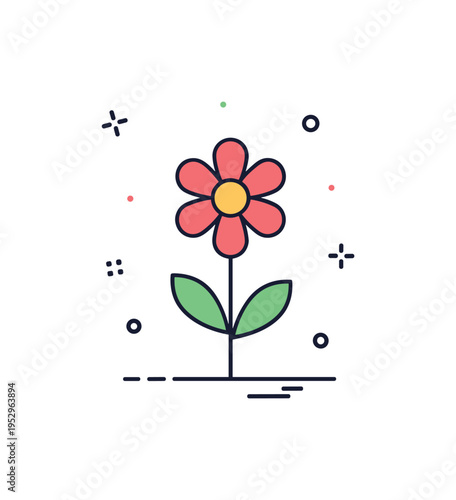 Hand drawn nature icon trend example featuring a simple flower icon with soft uneven contour lines and balanced spacing, conveying authenticity, craftsmanship,