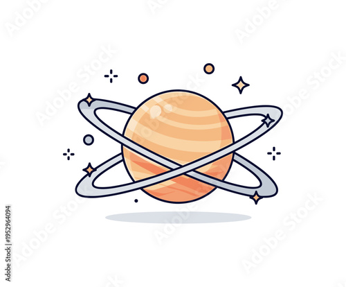 Planet rings glowing spherical planet encircled by elegant layered rings with tiny star accents, expressing cosmic beauty and the majestic structure of a