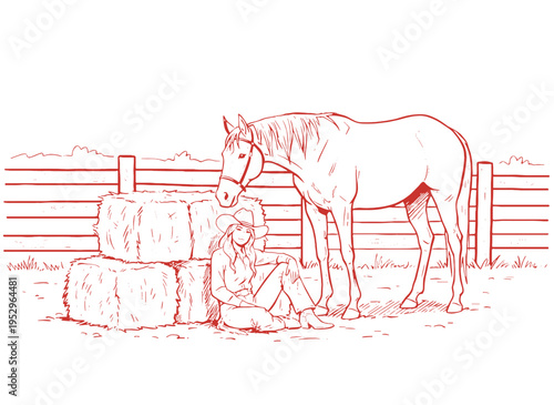 Ranch life horse illustration. Outdoor adventure for tshirt design. Cowgirl horse vintage artwork. Western graphic print design. Apparel and poster ar