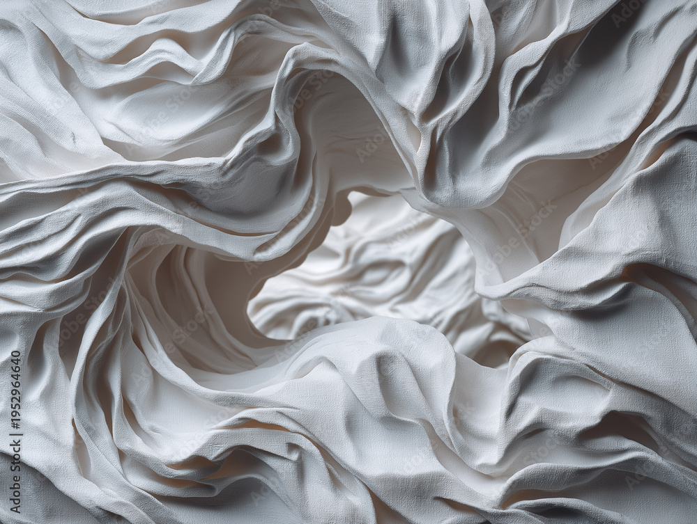 Fototapeta premium Close-up White Linen Swirls and Folds – Minimalist Textile Texture