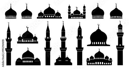 Mosque Silhouette Set Islamic Architecture Vector Collection