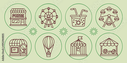 Colorful of amusement park ferris wheel merry-go-round hot air balloon