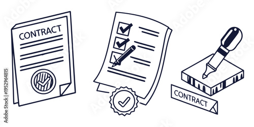 Contract and agreement documents with a pen signature