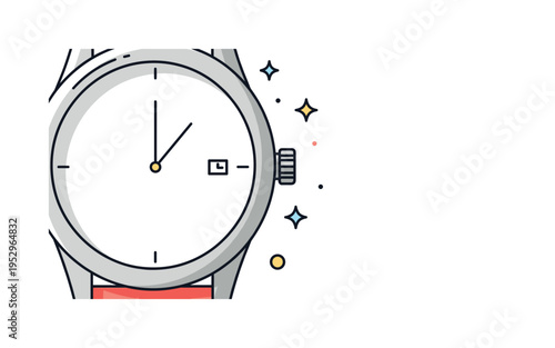 Luxury watch detail close up of a refined wristwatch with metallic accent and small sparkle elements, symbolizing status, precision and timeless elegance.