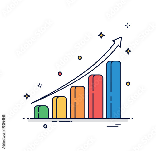 Dynamic volumes financial growth metaphor featuring ascending block shapes forming a smooth upward curve with a subtle arrow accent. The scene