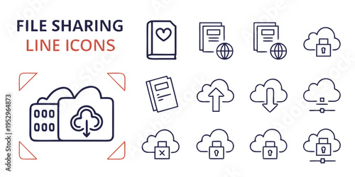 File sharing line and symbols cloud storage upload