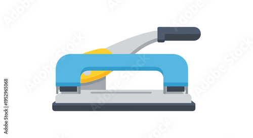 Blue and gray hole punch with yellow accent on white background