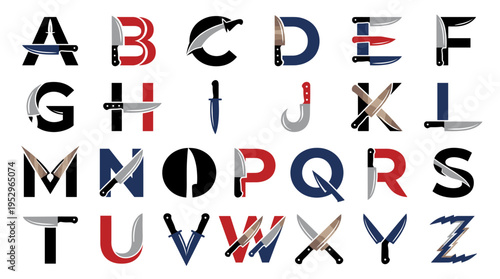 Alphabet letters constructed from knives, creating a unique and sharp typographic design.