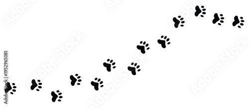 Paw print cat, dog, puppy pet trace. Seamless animal paw print vector pattern with black dog and cat track. Cat and dog walk foot print. Vector illustration. 