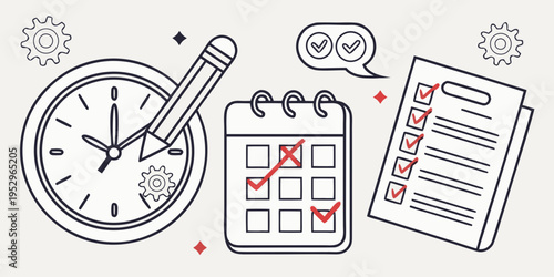 Time management and planning with clock and calendar schedule