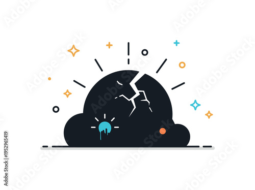 Light through the cracks theme centered on a dark silhouette with small rays shining outward from subtle break lines, expressing hope emerging from difficulty