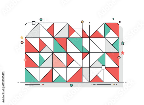 Geometric fabric pattern built around repeating rounded triangles arranged in a neat grid, conveying order and modern textile aesthetics. The clean badge-like