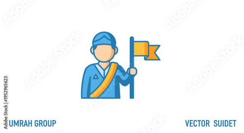 Cartoon Man Holding Flag: A simple vector illustration of a man in traditional clothing with a flag.