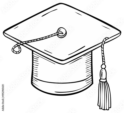 Academic graduation cap with tassel. Traditional square mortarboard for commencement ceremonies and educational achievement.