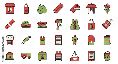 Colorful Vector Icons Representing Various Everyday Objects.