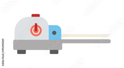 Electric toaster with power button on, ejecting toast