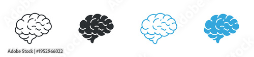 Brain icon set. Human brain symbol, intelligence, thinking process and neuroscience concept. Vector illustration.