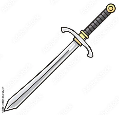Stylized medieval sword with ornate hilt and sharp blade