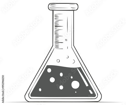 Clear Glass Laboratory Flask With Liquid and Bubbles Scientific Equipment Illustration