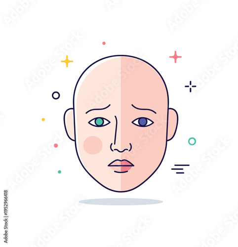 Pale face symptom concept featuring a simplified portrait with softened skin tone and subtle shadow under the eyes, expressing fatigue, weakness, and low