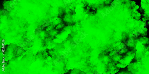 Abstract neon green smoke clouds on black background, intense lime vapor texture