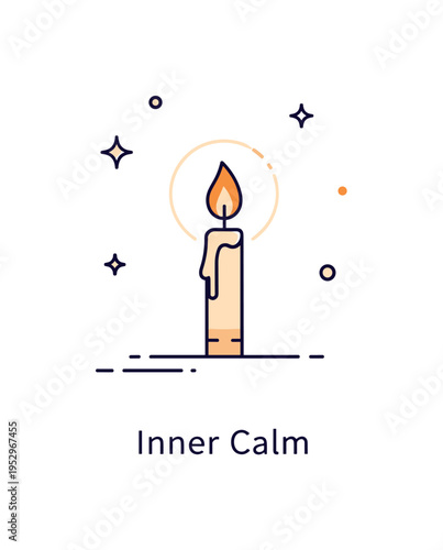 Candle flame quiet meditation moment with a single slender candle and soft glowing halo around the flame, expressing calm focus and gentle stillness in a