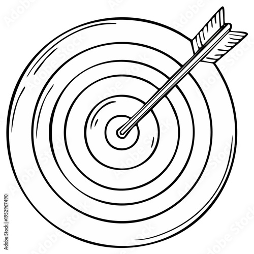 Perfect shot arrow hitting the bullseye target graphic success and achievement