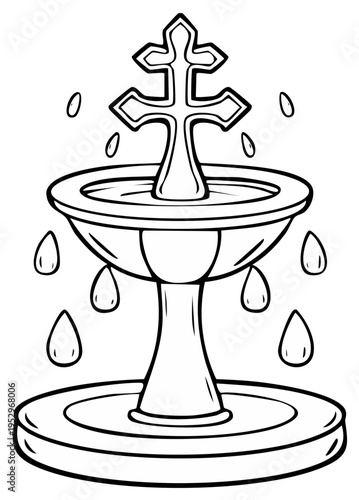 Cartoon Font with Christian Cross Water Element Black and White Illustration