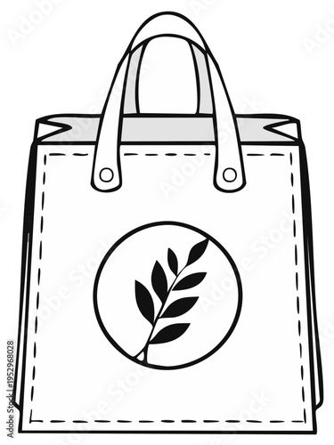 Reusable tote bag with a plant icon: sustainable lifestyle symbol, environment friendly concept