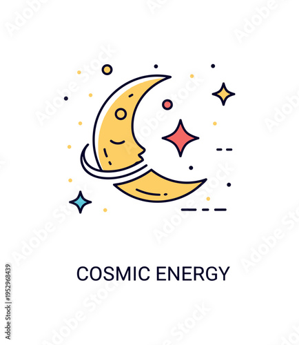 Moon astrology inspired symbol showing a crescent embracing a tiny star icon, representing intuition and cosmic influence in a clean editorial style. The