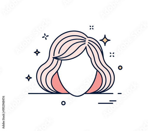 Retro hairstyle revival theme represented by a silhouette with soft rounded vintage waves and a tiny sparkle accent, symbolizing classic beauty returning to