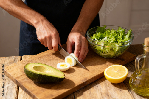 Steps to making avocado salad. Step 2 of 4. Cutting	