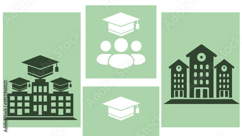 Educational college university building exterior illustration symbolizing higher learning institution concept