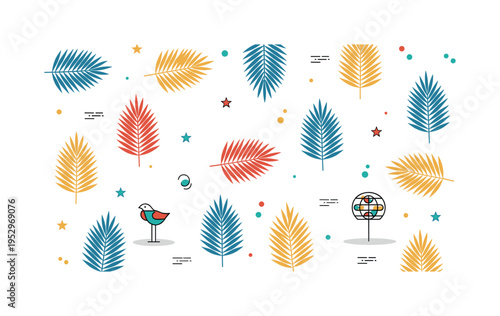 Tropical fabric pattern concept built around repeating palm leaf silhouettes arranged in alternating directions, conveying freshness and vibrant summer energy.