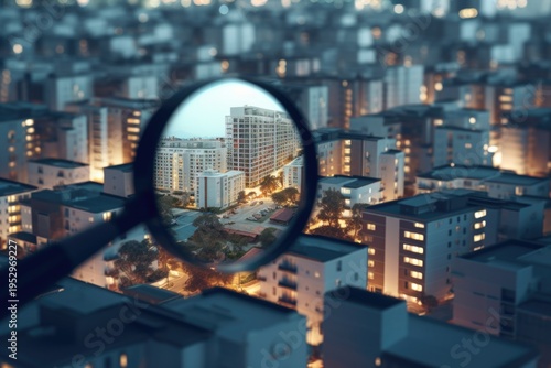 A close-up, detailed view of a city at night. Perfect for urban landscapes or architectural themes